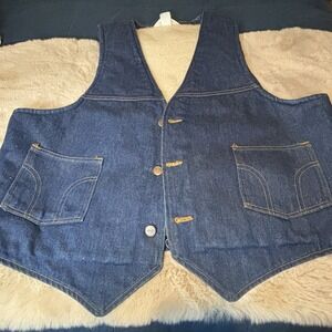 Dickies Vaquero Vest Blue‎ Denim Men's XL Western Sherpa Lined Vintage 70-80s